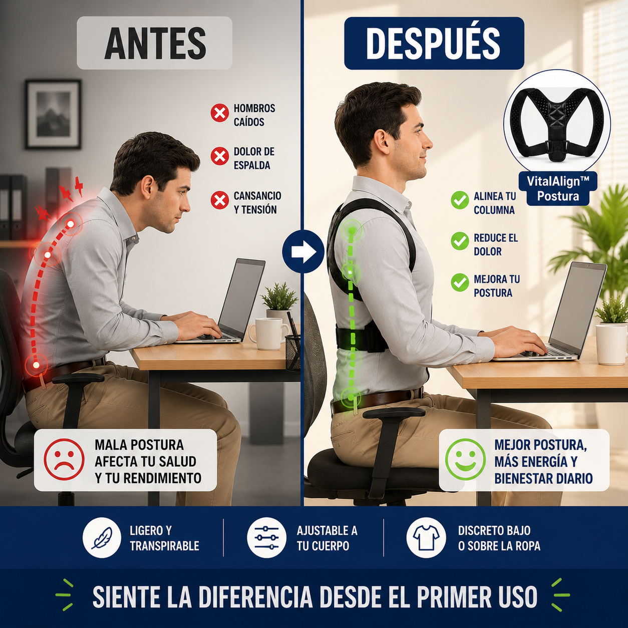 VitalAlign™ Postura - Corrector ergonómico de espalda y hombros
