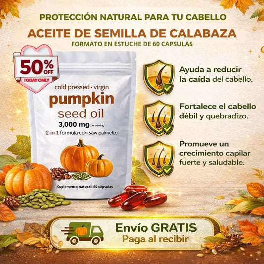 ACEITE DE SEMILLA DE CALABAZA 3000 mg - Contra la caída del cabello - 50% DE DESCUENTO