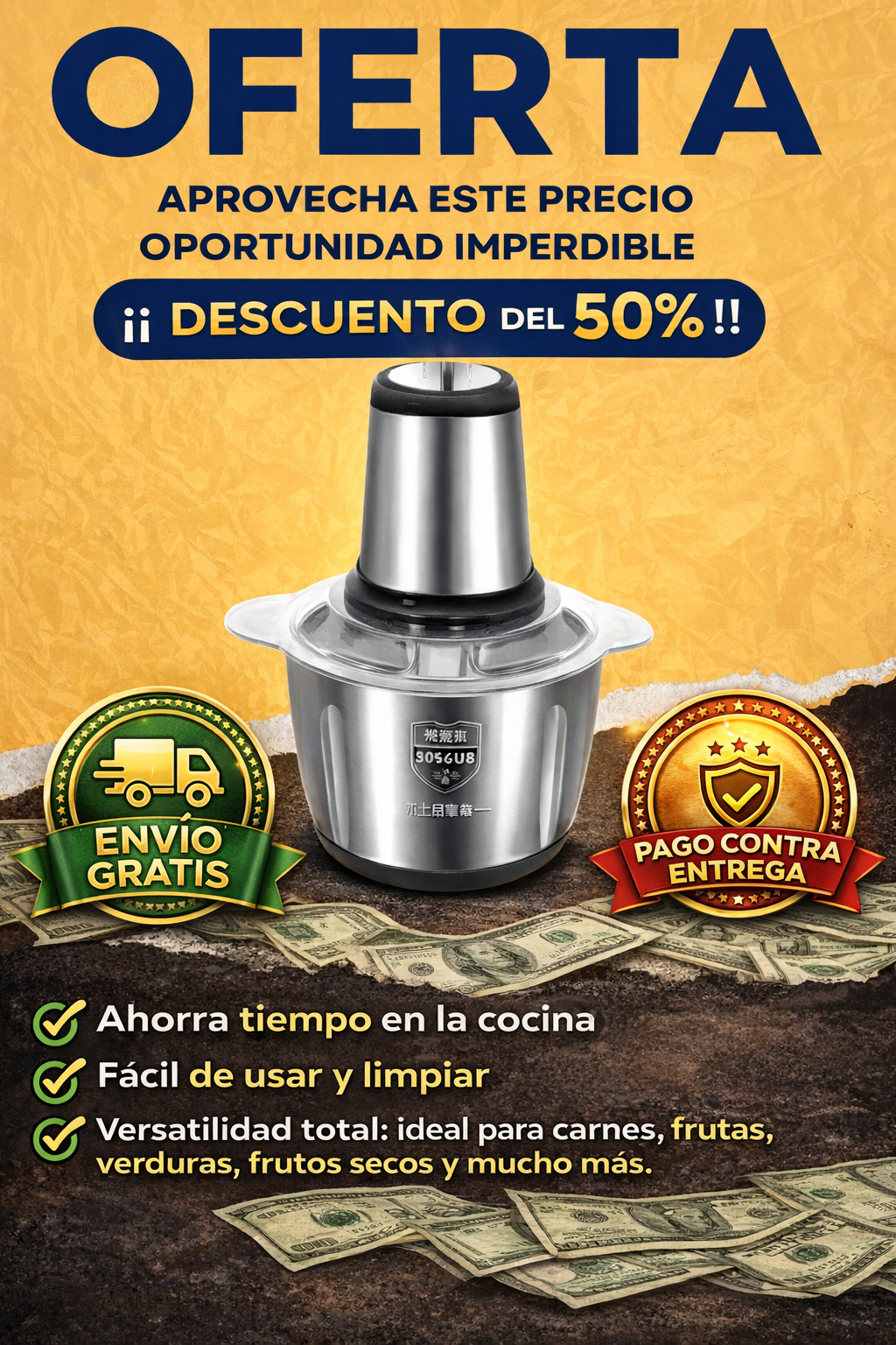 SliceMate™ – Pica, Tritura y Mezcla en Segundos | Picadora Eléctrica 2 L con Doble Velocidad