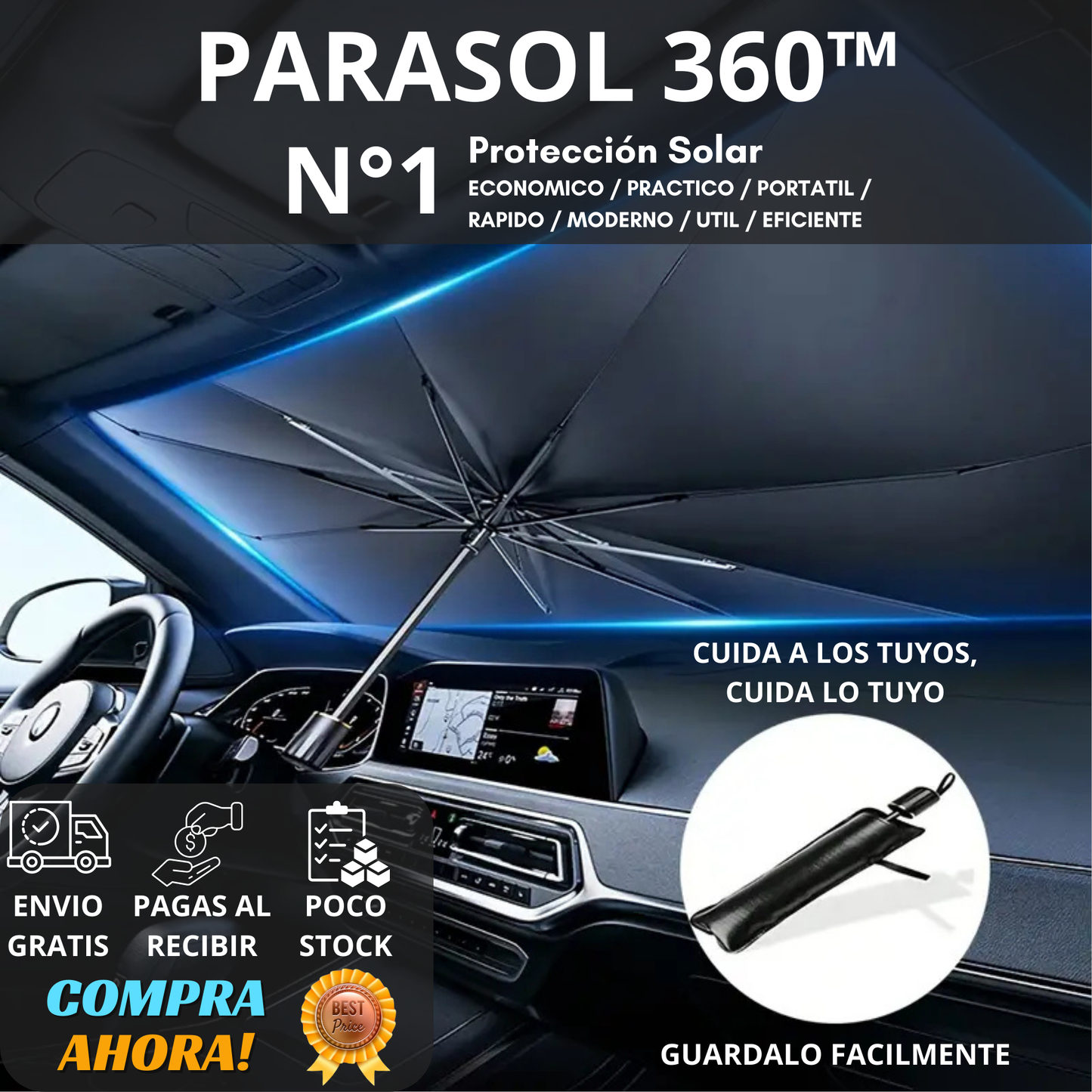 ParaSol 360™ — La forma más inteligente de evitar que tu auto se convierta en un horno bajo el sol.